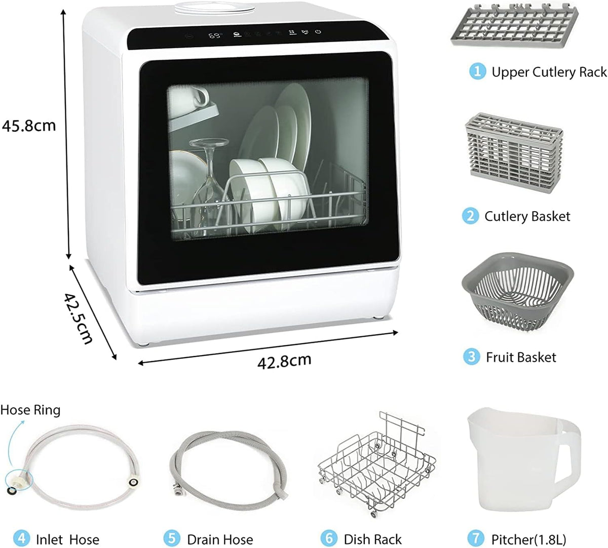 Table Top Dishwasher with 5L Built-in Water Tank| 6 Programs