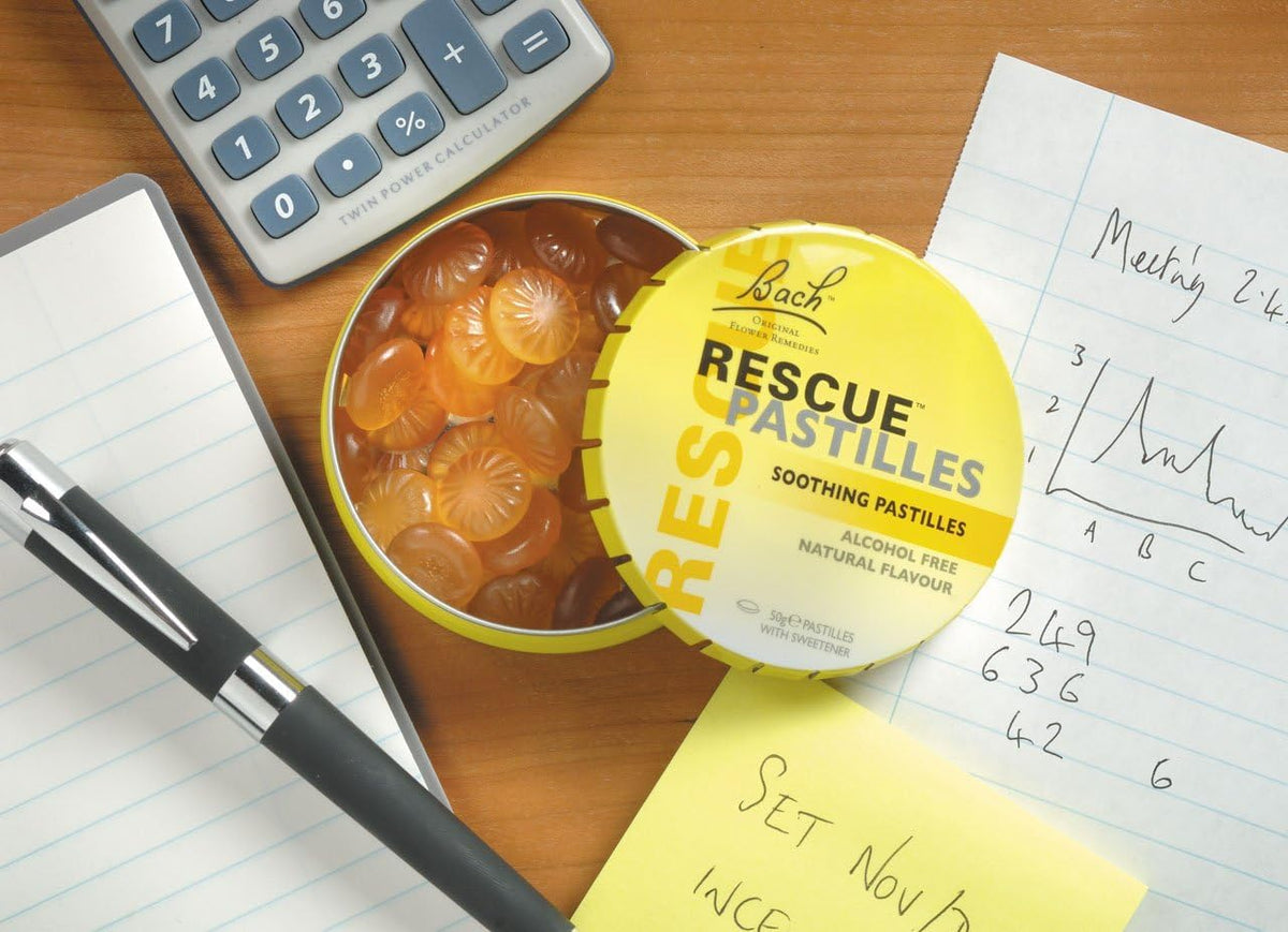 Rescue Remedy Pastilles | Orange & Elderflower Flavoured | Daily Support for Stressful Moments | Bach Original Flower Essences | Chewable Pastilles | 50g Travel Tin