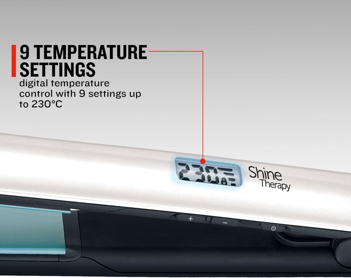Remington Shine Therapy Hair Straightener with Advanced Ceramic Coating Infused with Moroccan Argan Oil for Sleek & Smooth Glide, Floating Plates, Digital Display, 9 Settings 150°C–230°C, S8500