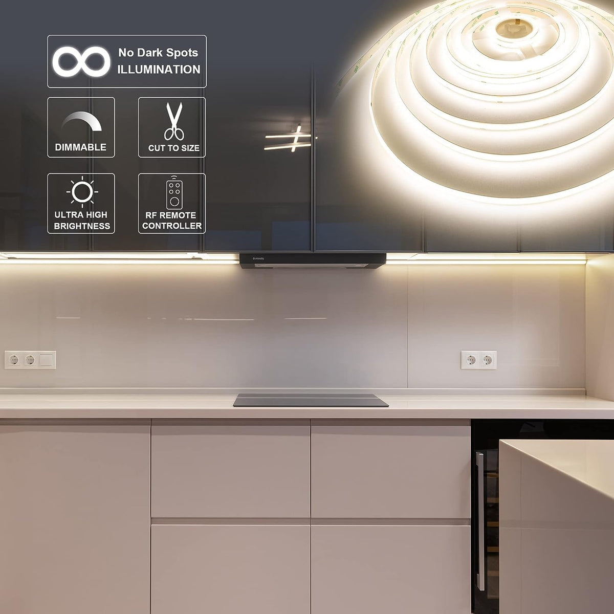 COB LED Strip 3m, 24V, Dimmable, Remote, Warm White, 2700K
