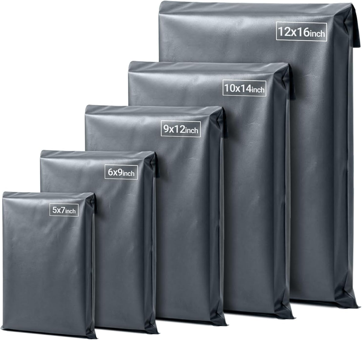 125 Mixed Grey Parcel Bags, Tamper-Proof Strong Postal Packaging Bags for Shipping, Mailing & Delivery, 5 Sizes Small to Large, 25 Each