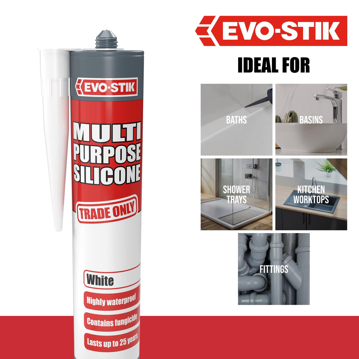 EVO-STIK Multipurpose Silicone Sealant Clear - Waterproof - Mould Resistant