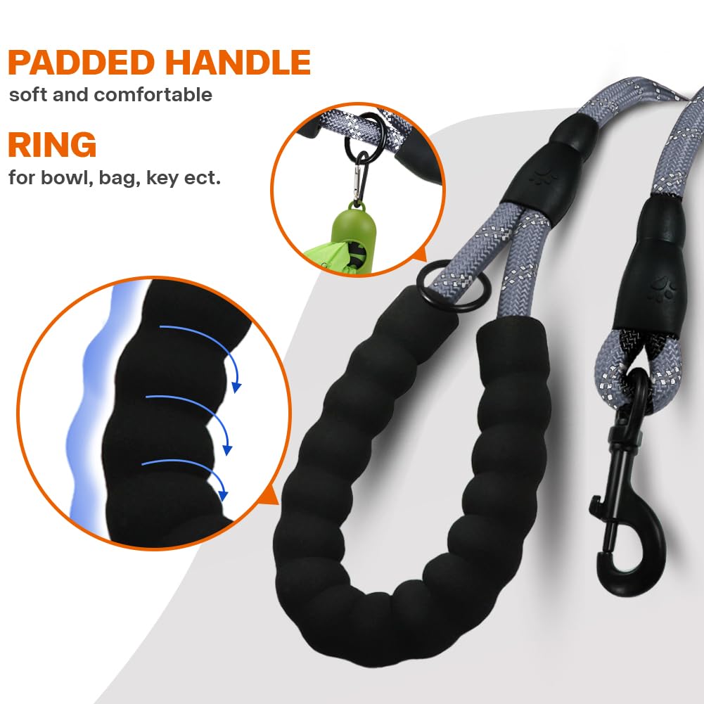 Taglory Rope Dog Lead with Soft Padded Handle – Reflective Rock Climbing Rope Lead for Small and Medium Dogs 120 cm 1.0 cm Black