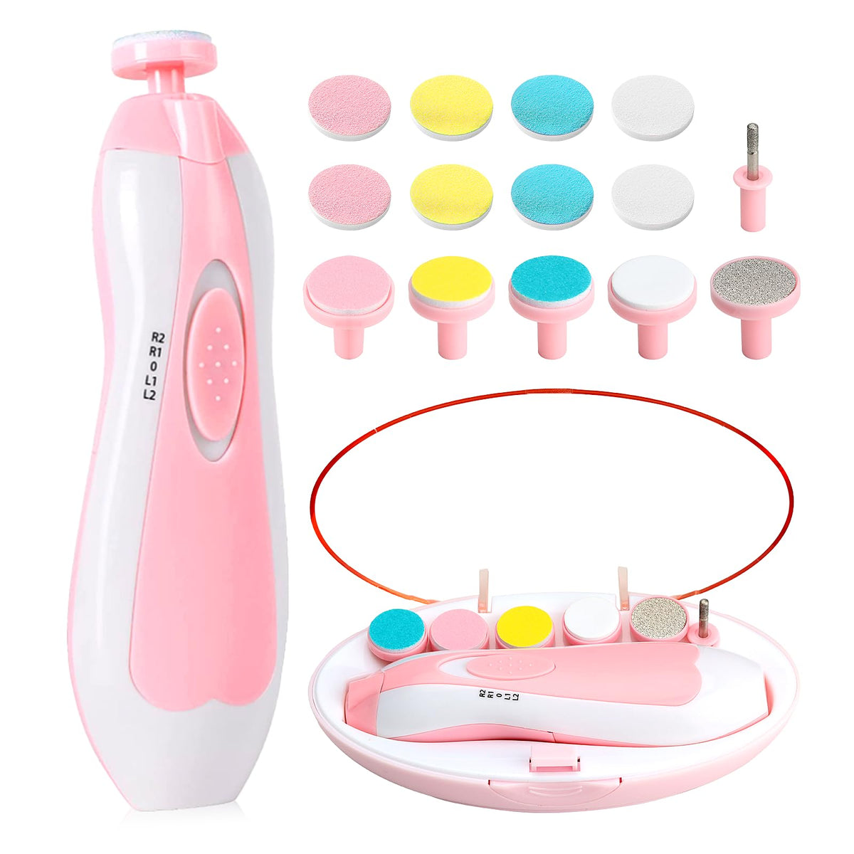 Qunlions life Baby Nail Trimmer Electric, 6 in 1 Rechargeable Baby Nail Clippers Manicure Set Grooming Kit for Toddler Infant or Adults (Pink)