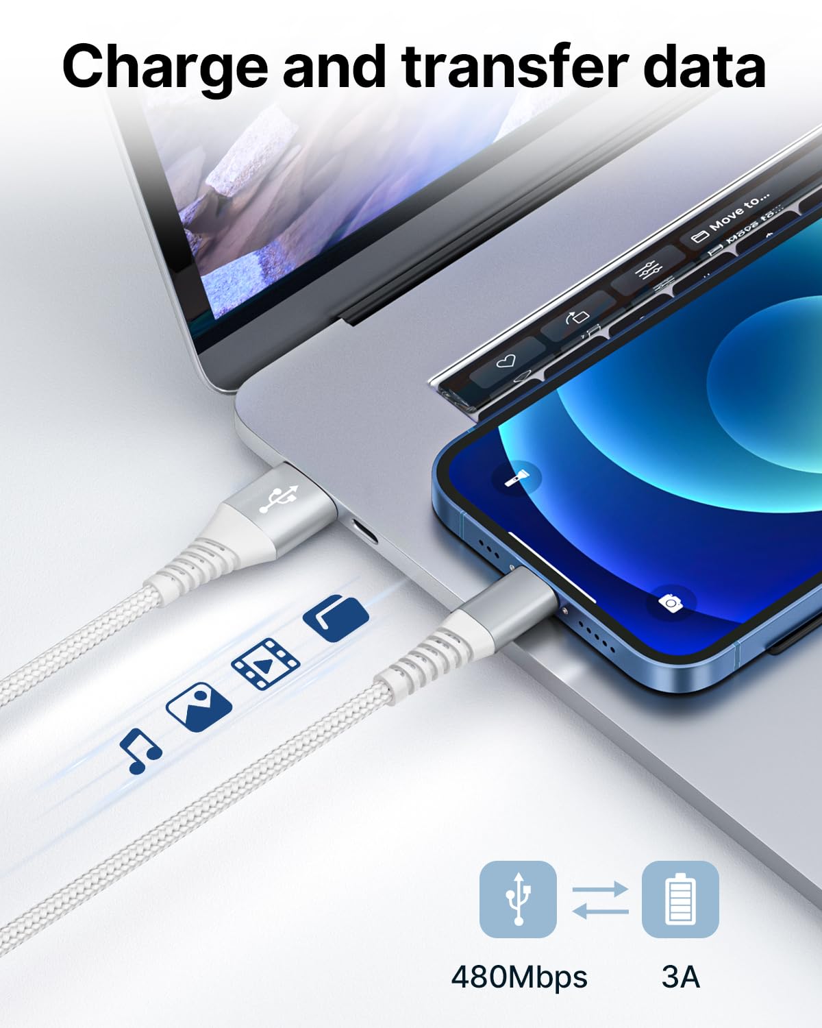 3Pack 2M iPhone Charger Cable, Long iPhone Charging Cable MFi Certified Lightning Cable Fast Charging Cord Braided i Phone Charger Lead USB Cord for Phone 14 13 12 11 Pro Max XS XR 8 7 6 SE, iPad