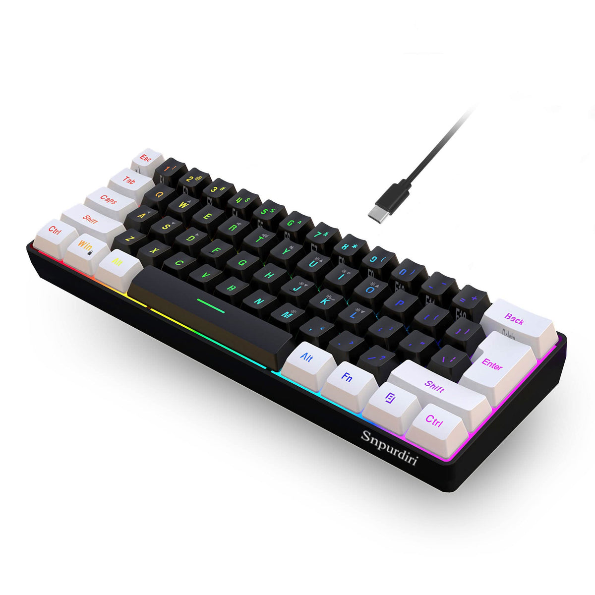 Snpurdiri Wired Mechanical Gaming Keyboard, 60% Size, LED Backlight, 61 Keys, Small Wired Office Keyboard for Windows Laptop/PC, Mac (Black-Red, Blue Switches)