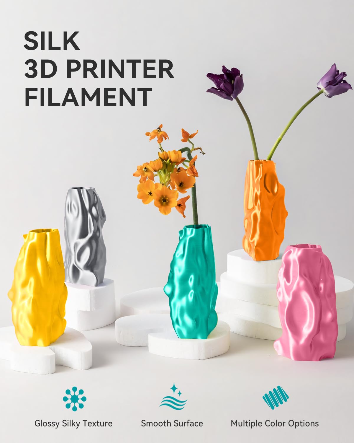 SUNLU Silk PLA+ Filament, Shiny Metallic Silk 3D Filament 1.75mm