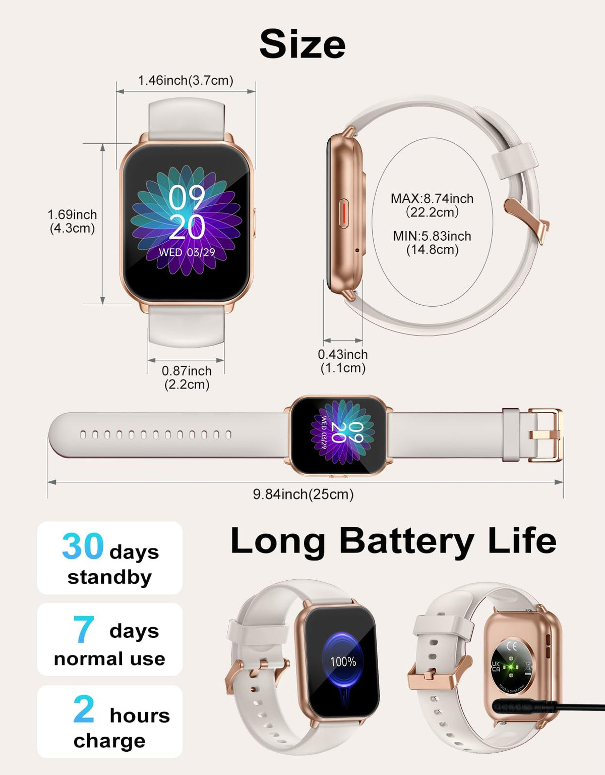 RUIMEN Smart Watch Answer Dial Call,Smart Watches for Women Men 1.85" HD Screen Fitness watch with SpO2 Heart Rate Sleep Monitor Step Counter Waterproof 100+ Sports Mode for Android iOS (2 Bands)