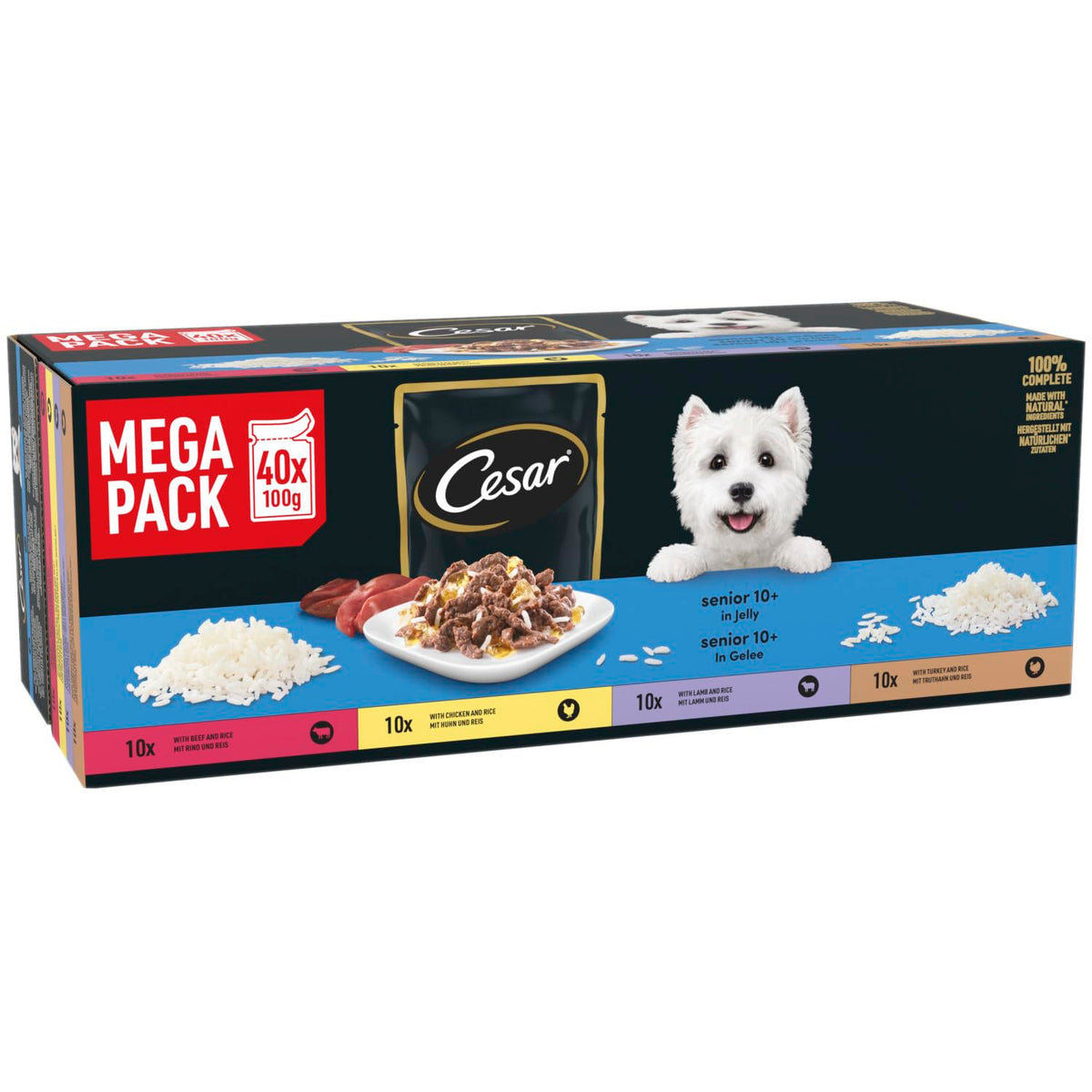 CESAR Pouch Selection in Jelly, Fresh Adult Wet Dog Food Pouches in Delicious Jelly with Succulent Meats and Vegetables, 48 x 100 g