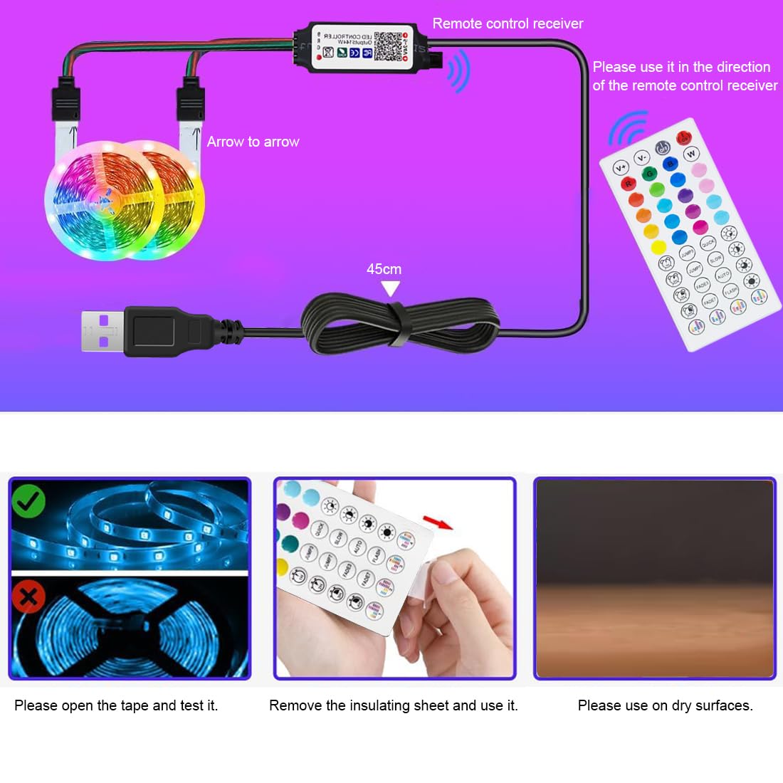Led Strip Lights 1M/3.28ft, TV LED Backlight with Smart App Control Remote, 5050 RGB Music Sync Colour Changing, USB Smart LED Strip Light for TV,Computer, Monitor, Bedroom, Party and Home Decoration
