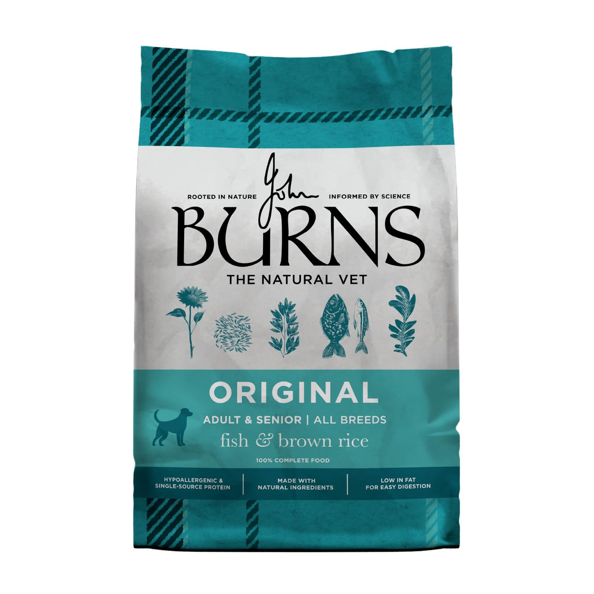 Burns Pet Nutrition Hypoallergenic Complete Dry Dog Food Adult and Senior Dog Original Chicken and Brown Rice 12 kg