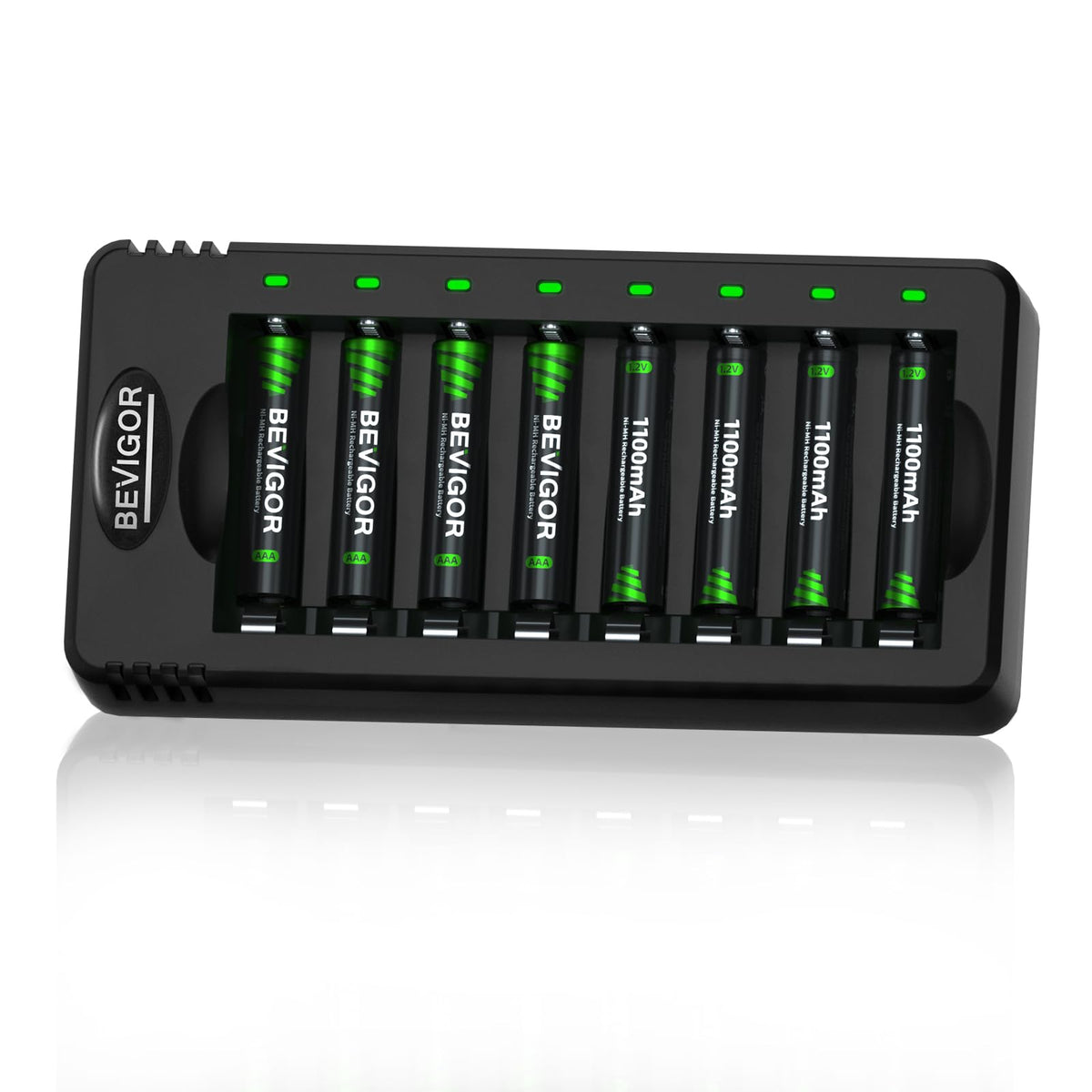 BEVIGOR 8 Pcs 2800mAh AA Rechargeable Batteries with 8 Slot LED Smart Battery Charger Set, Type C Fast Charging for Ni-MH/Ni-CD Rechargeable Batteries