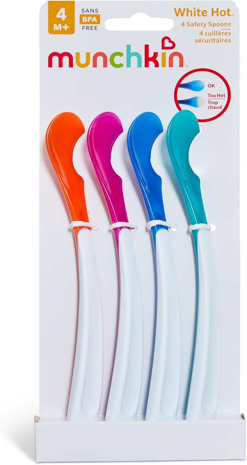 Munchkin White Hot Toddler & Baby Spoons| Baby Weaning Spoons Set with Colour Changing Heat Alert| Dishwasher Safe Plastic Cutlery| BPA Free| Baby Feeding Spoons & Dessert Spoons for Babies | 4 Pack