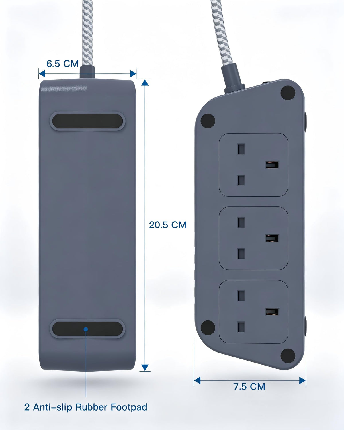Addtam Extension Lead with USB Slots, 6 Way Outlets 5 USB(5A, 3USB- C Port)