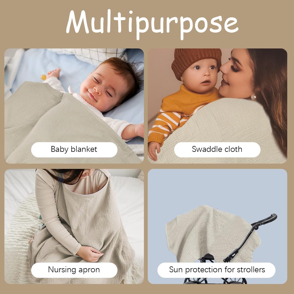 Aolso Breastfeeding Cover Nursing Cover, Muslin Cotton Soft Breathable Nursing Cover, Adjustable Strap Breast Feeding Coverall for Car Seat Blanket and Stroller Coverall (Green)