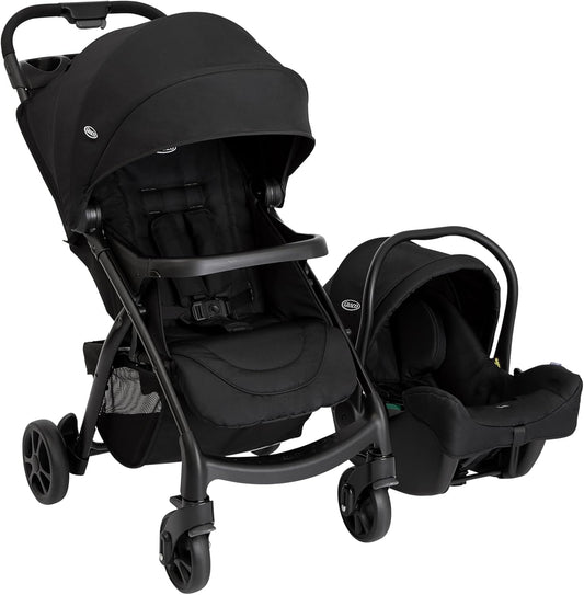 Graco Tavira Travel System - Suitable from Birth to Approx. 4 Years (0-22kg). One-Hand Folding, Compact Pushchair, Includes i-Size car seat, Midnight Fashion