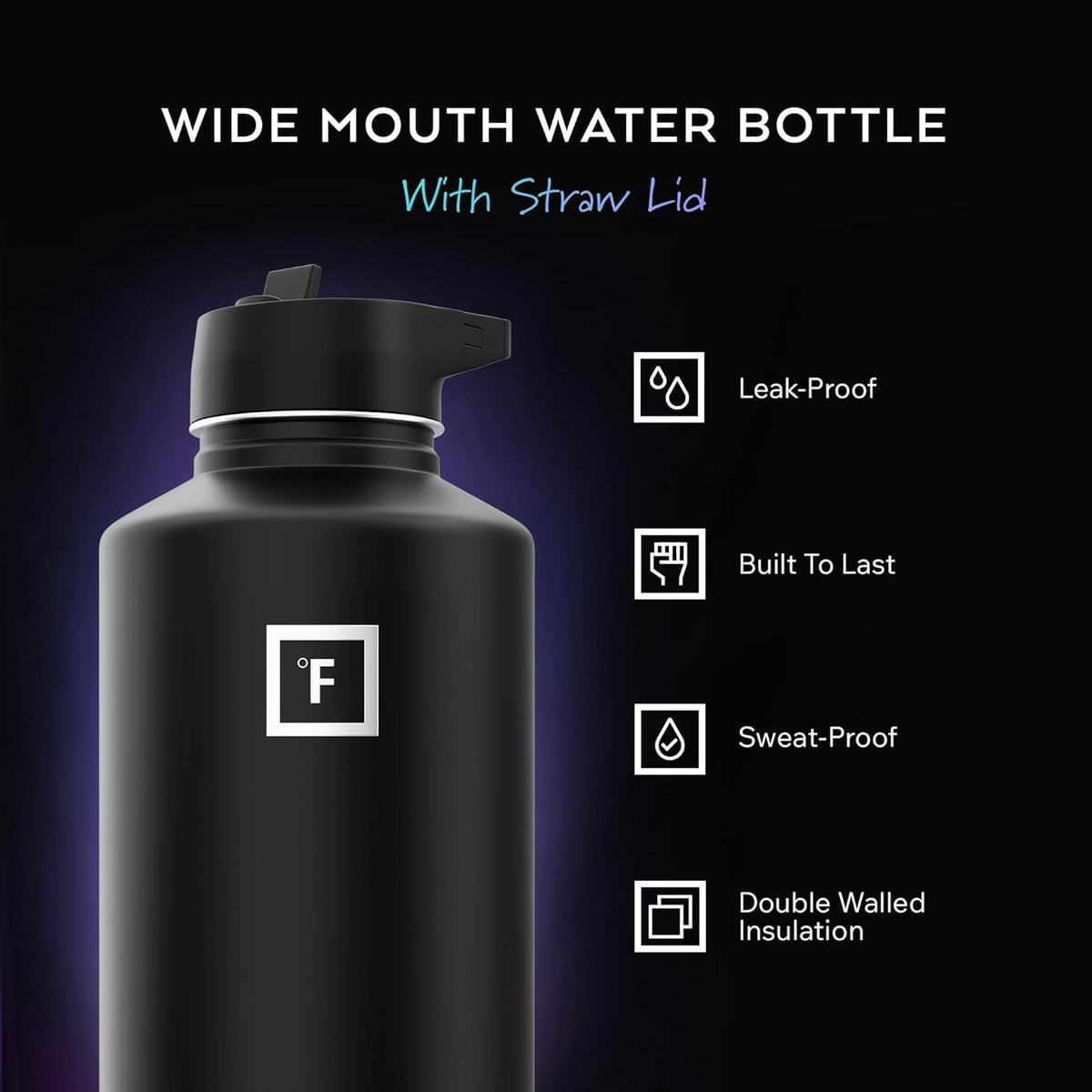 Insulated Water Bottle with Straw - 650/950/1200/1800 ml - Leakproof Double-Walled Stainless Steel Metal Drink Flask BPA-Free - Sports Travel Gym Camping Hiking Kids