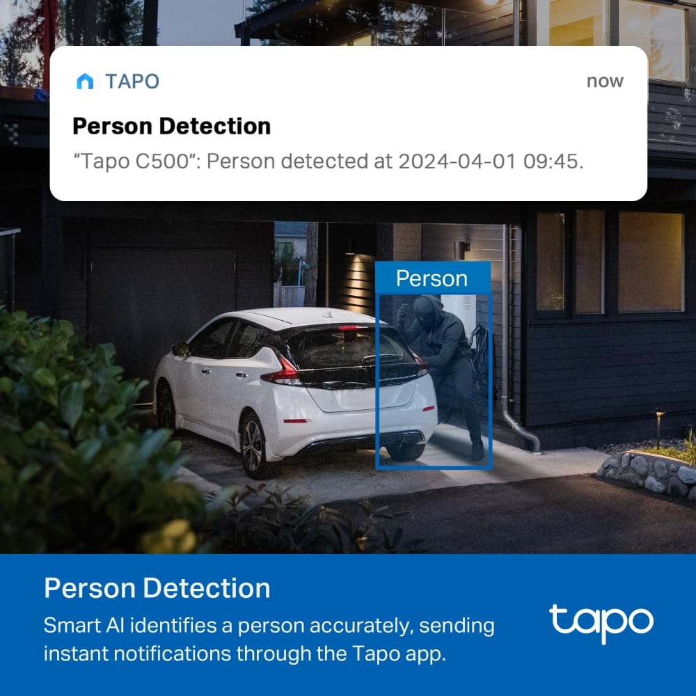 Tapo TP-Link C500 Outdoor Wi-Fi Security Camera, 360° FHD 1080P with Night Vision, Two-Way Audio, Cloud Video Recording, Works with Alexa