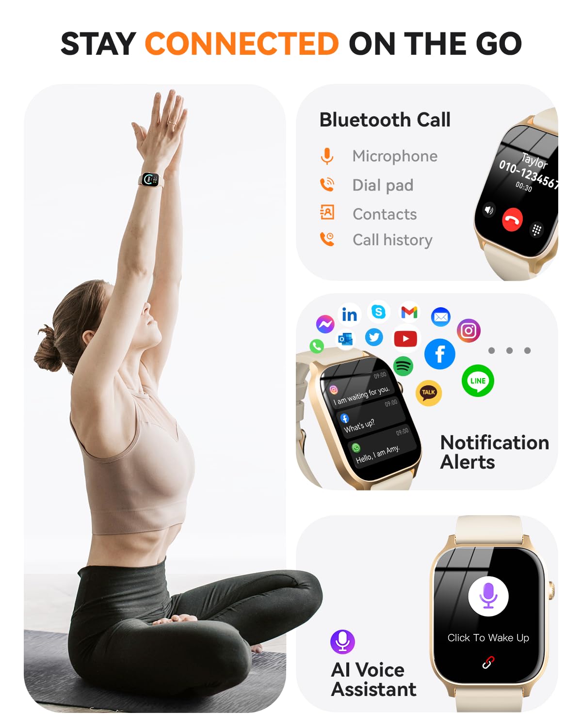 Smart Watch for Men Women- Answer/Make Call, 2024 IP68 Waterproof Fitness Tracker Watch with Sleep Step Counter Activity Smartwatch for Samsung Android iPhone iOS (Black-Blue, 1.83)