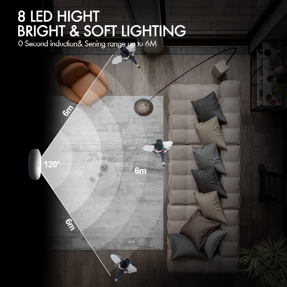 Motion Sensor Lights Indoor Rechargeable Wireless Wall Light LED Stair Night Lights Lamps with Auto/On/Off for Stairs Living Room Bathroom Corridors Closet Kitchen Under Cabinets (6000K, 3 Pack)
