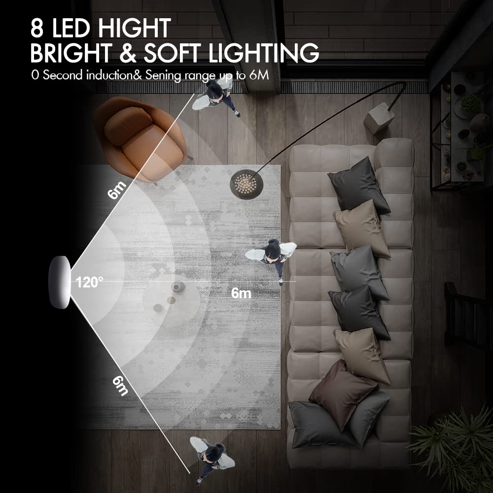 Motion Sensor Lights Indoor Rechargeable Wireless Wall Light LED Stair Night Lights Lamps with Auto/On/Off for Stairs Living Room Bathroom Corridors Closet Kitchen Under Cabinets (6000K, 3 Pack)