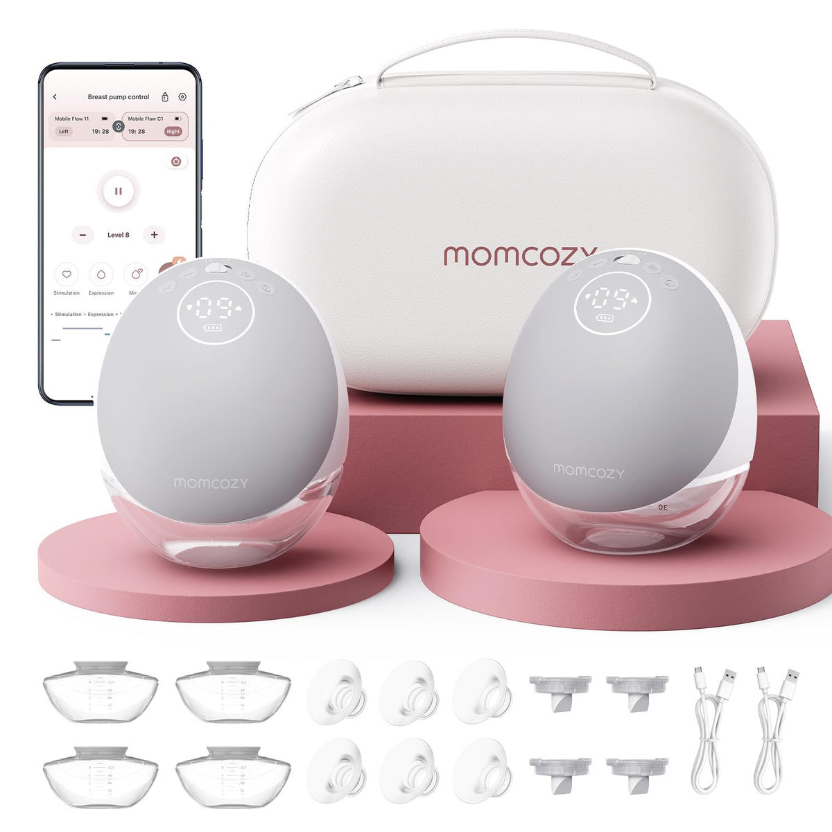 Momcozy Full Set Collector Cup Only Compatible with Momcozy M5 NOT for Others. Original M5 Breast Pump Replacement Accessories (160ml, with Double-Sealed Flange 24mm)