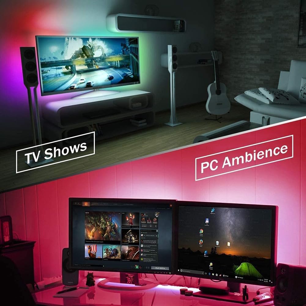 Led Strip Lights 1M/3.28ft, TV LED Backlight with Smart App Control Remote, 5050 RGB Music Sync Colour Changing, USB Smart LED Strip Light for TV,Computer, Monitor, Bedroom, Party and Home Decoration