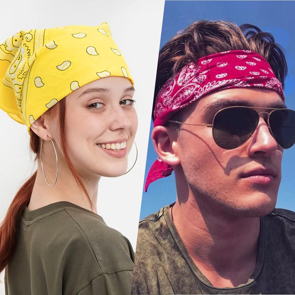 Aomig Bandana Head Scarf for Men and Women, Stylish Cowboy Headband Handkerchief, Multi-purpose Hair Scarf Paisley Print Unisex Headwraps, Bib Party Face Covering Headwear for Motorcycling