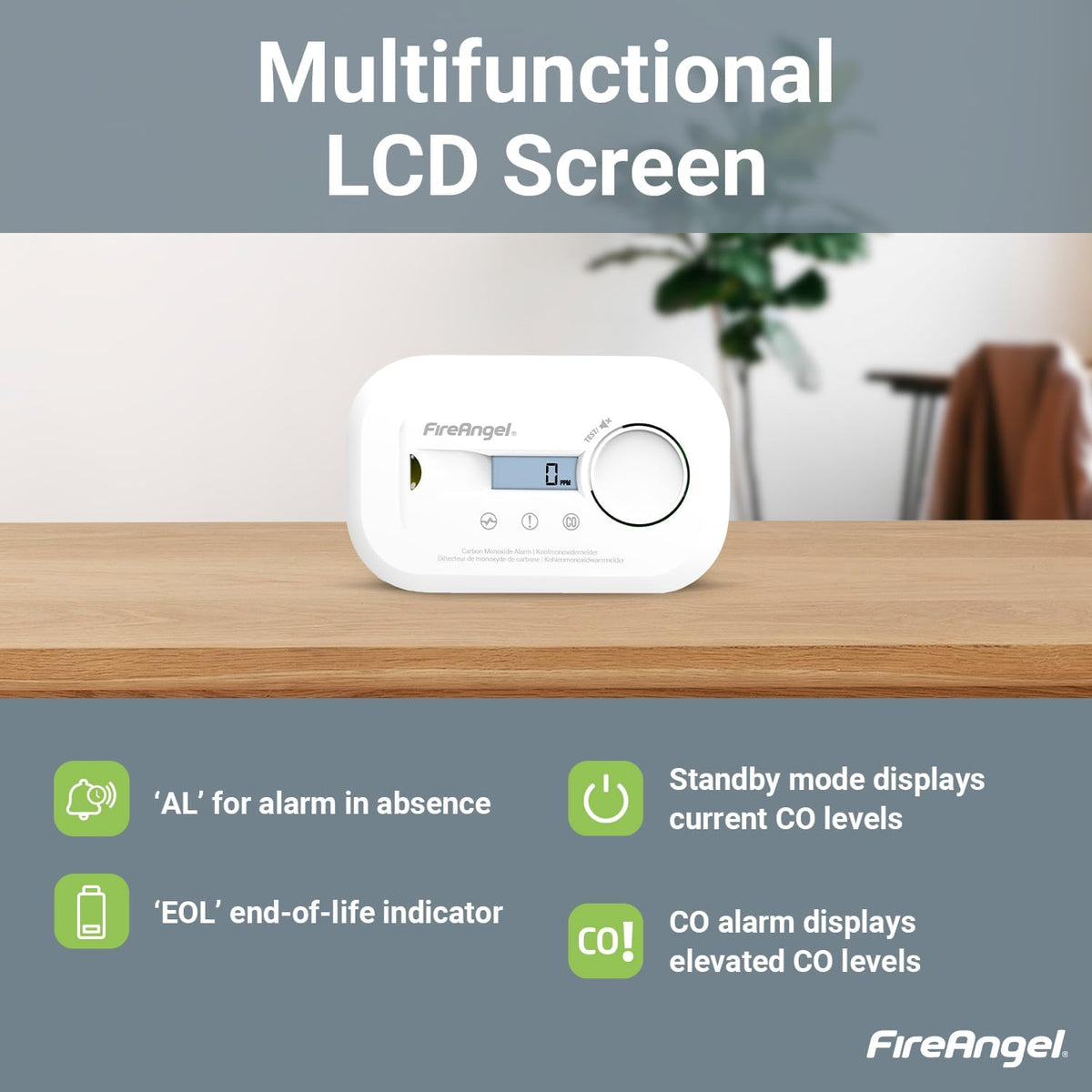 FireAngel FA6812 Digital Carbon Monoxide Detector for Home, 10yr CO Alarm