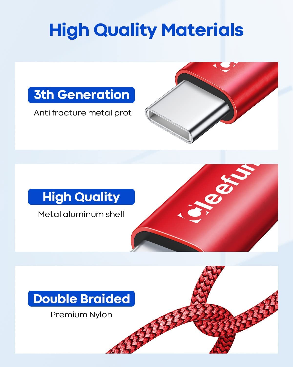 CLEEFUN 3M USB C Cable (2-Pack), Long PS5 Controller Charger Fast Charging