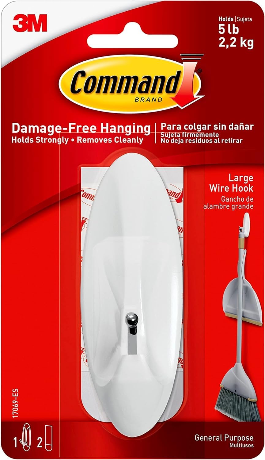 Command Broom Grippers, White, 2 Hooks and 6 Adhesive Strips