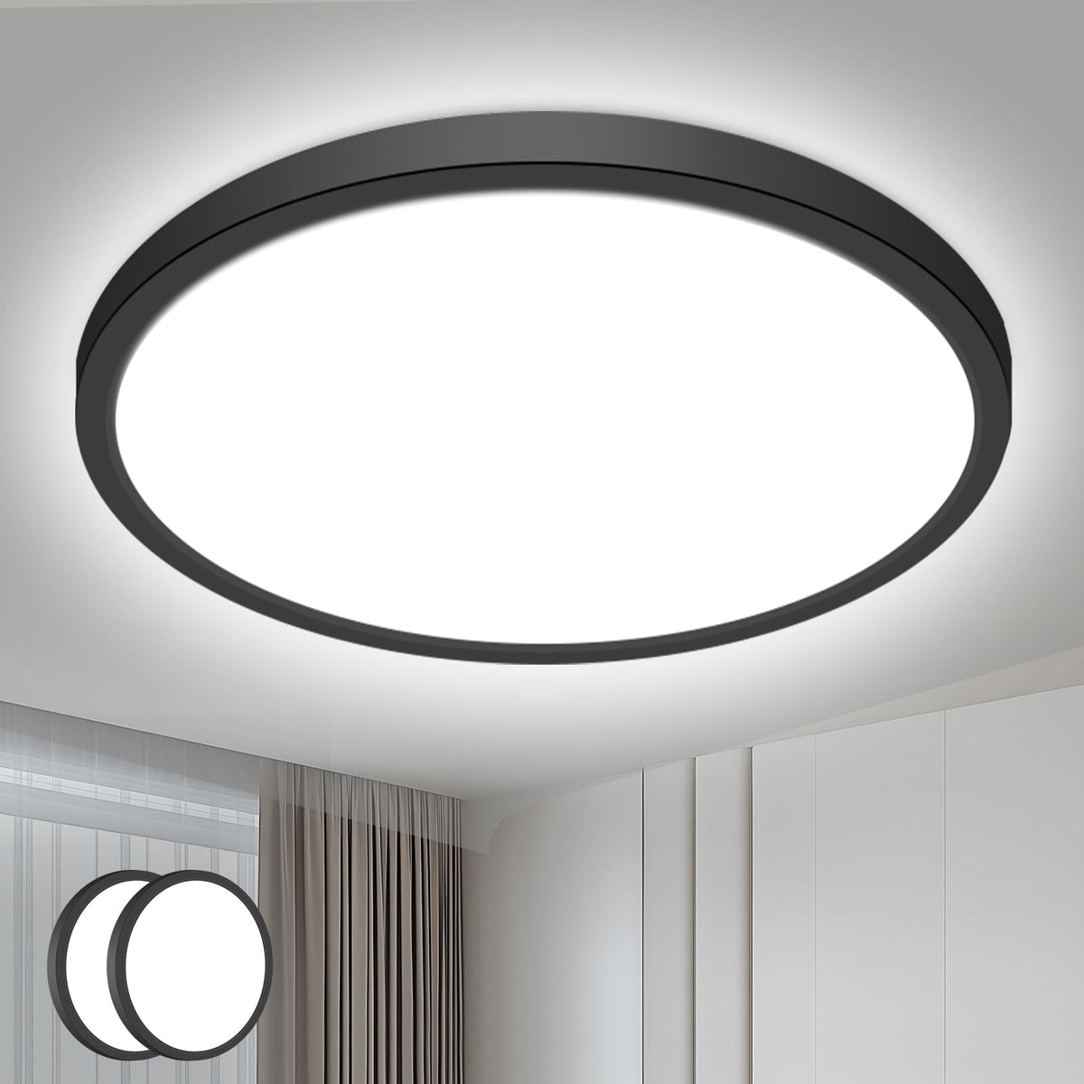 hepside 2 Pack Bathroom Ceiling Light 30cm, 3000K/3500K/4000K/5000K/6500K 5CCT LED Ceiling Lights, 24W, Modern, Waterproof, Round Flush Mount for Bathroom, Kitchen, Bedroom, Hallway