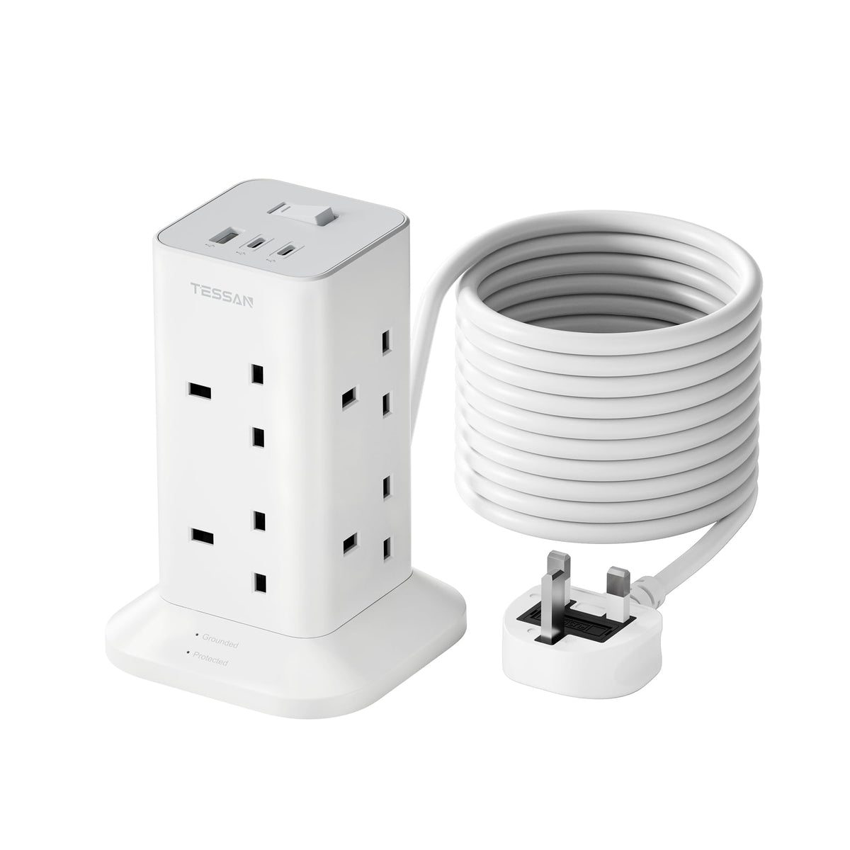 TESSAN Tower Extension Lead with USB C Slots