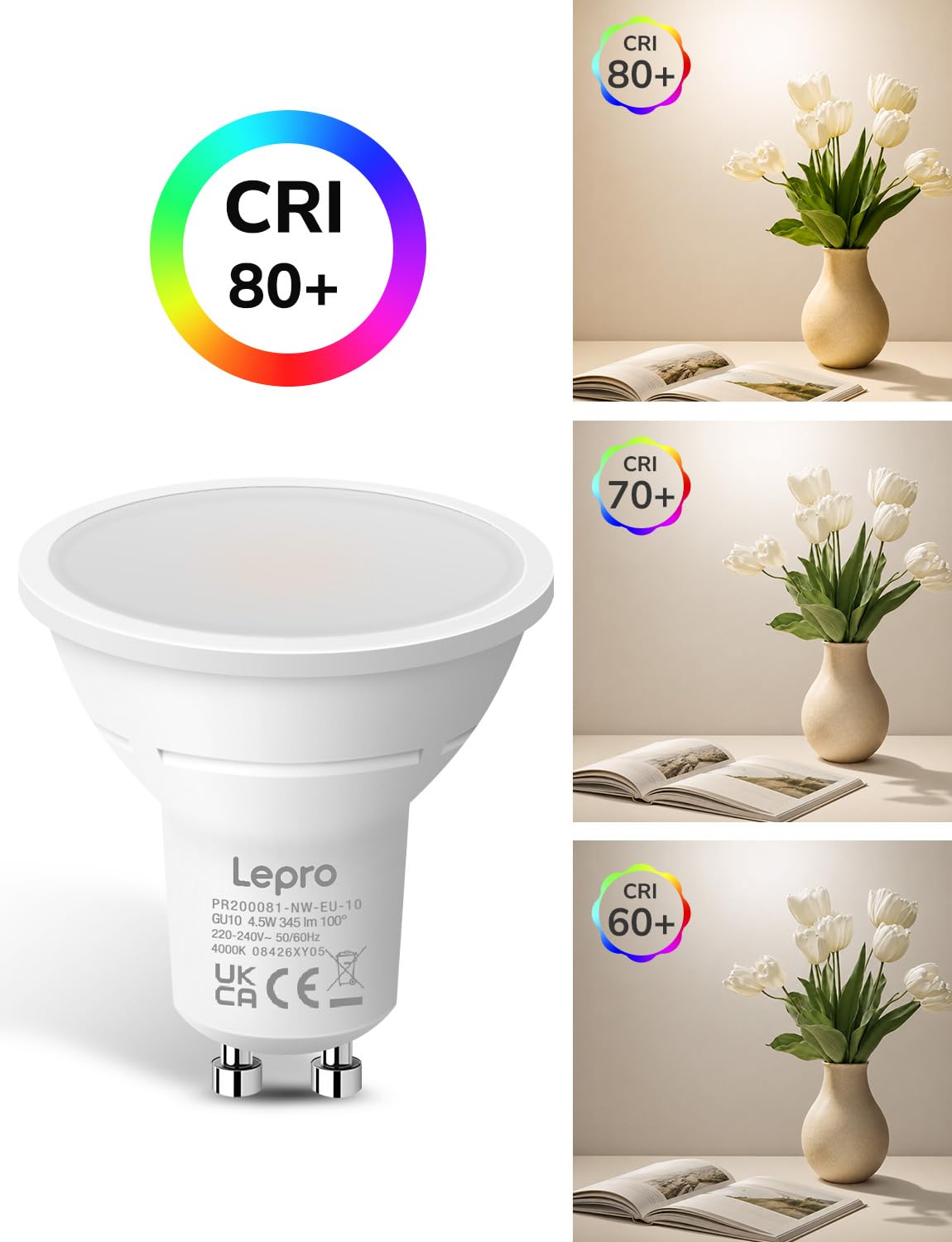 Lepro GU10 LED Bulbs, Warm White 2700K, 4.5W, 50W Equivalent, Pack of 5