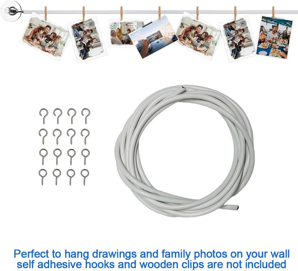 Armo® 2M Net Curtain Wire And Hooks Set Multipurpose 2 Meter Long Window Net Curtain Wire With 8 Eyes & 8 Hooks