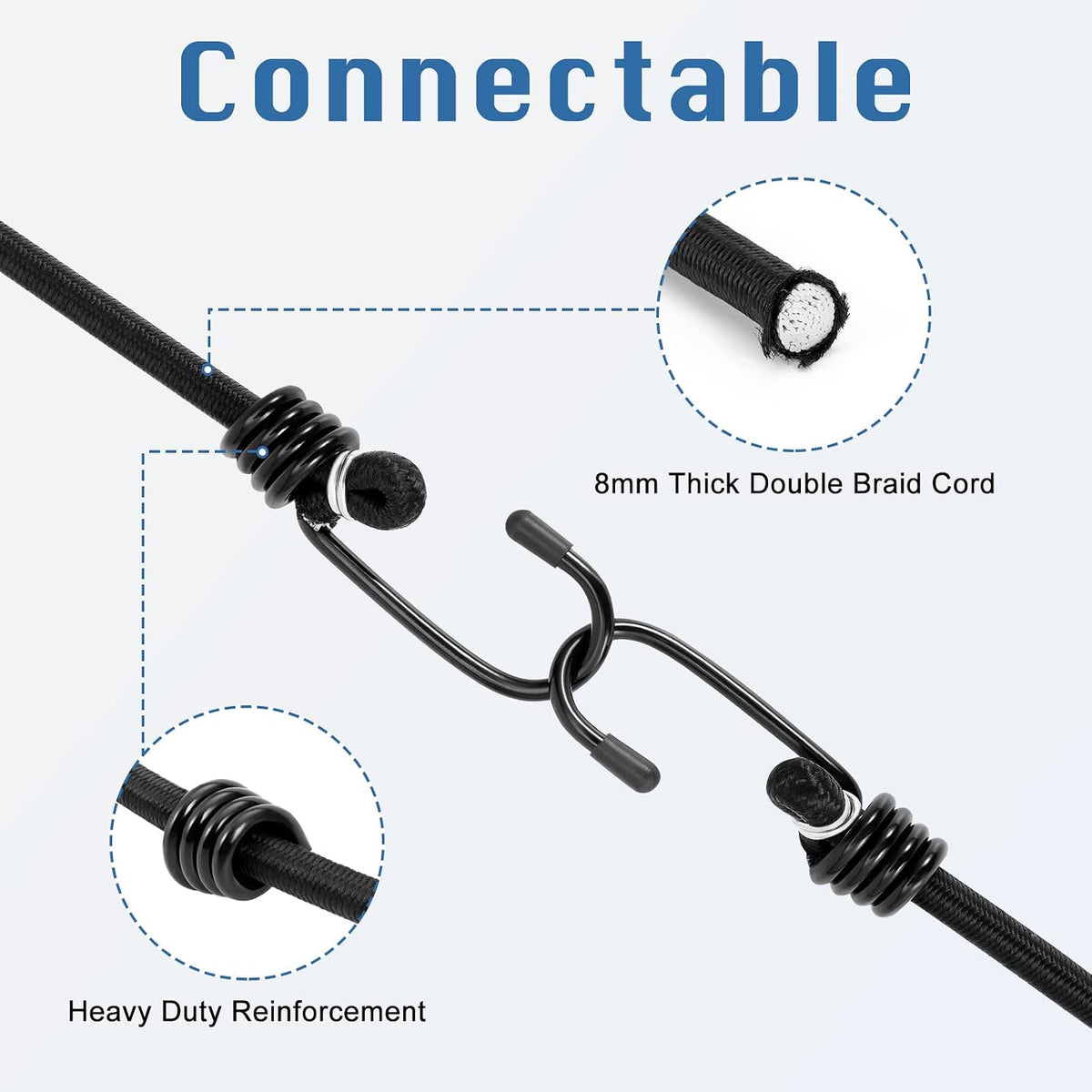 WeFine Pack of 10 Bungee Cords with Hooks Weatherproof & UV-Resistant Bungee Straps Heavy Duty Elastic Bungee Ropes for Caravan Camping RVs Trunks Luggage Racks,Black,16 inch (40CM)