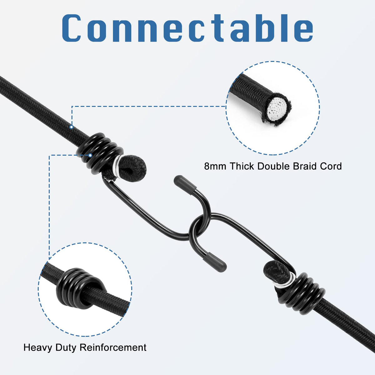 WeFine Pack of 10 Bungee Cords with Hooks Weatherproof & UV-Resistant Bungee Straps Heavy Duty Elastic Bungee Ropes for Caravan Camping RVs Trunks Luggage Racks,Black,16 inch (40CM)