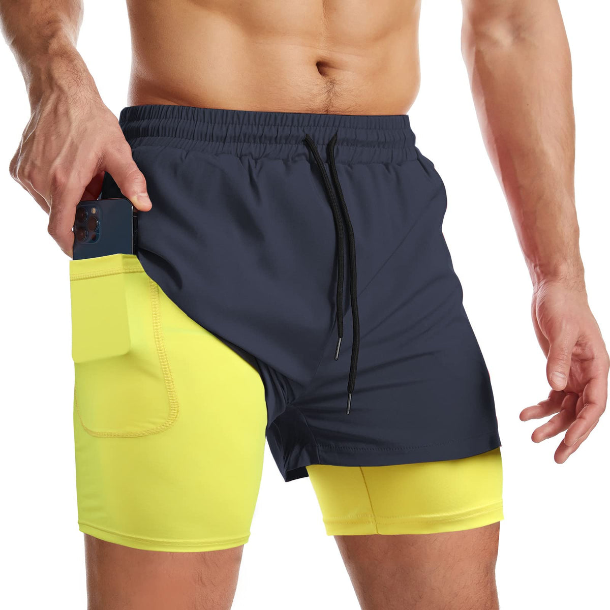 Mens Running Shorts Men's Gym Sports Short 2 in 1 with Phone Pocket Lightweight Quick Drying
