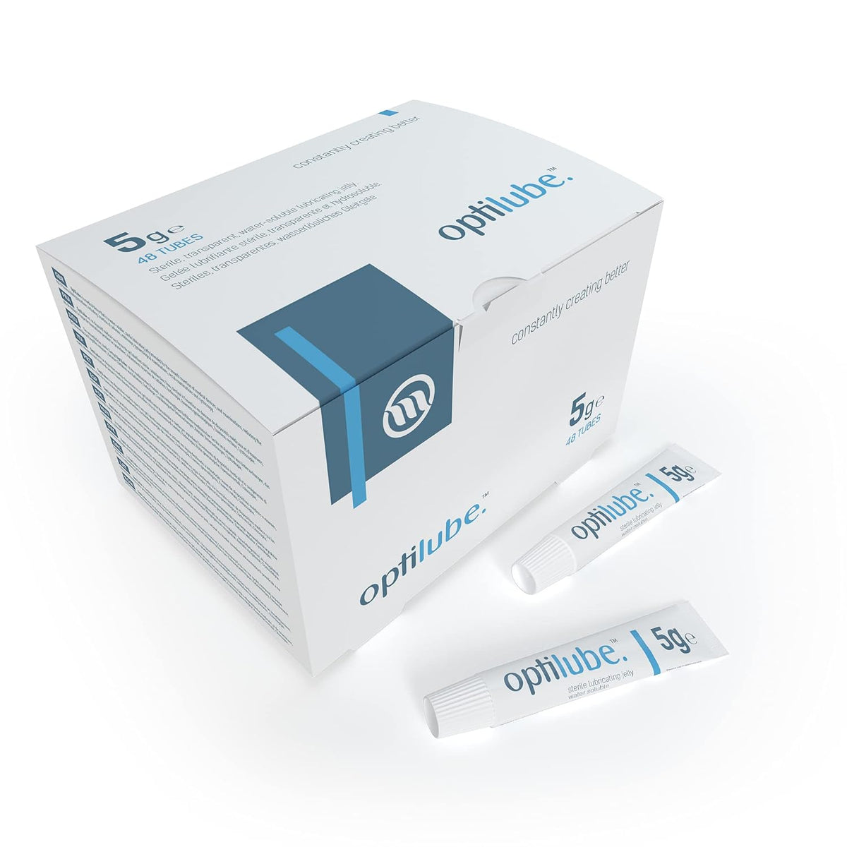 OptiLube Tubes - Sterile Lubricating Jelly for Insertion of Medical Devices in 5g, 42g, 82g, and 113g Tubes, Water Soluble Lubricant with Easy-to-Use Flip Cap (5g x 48)