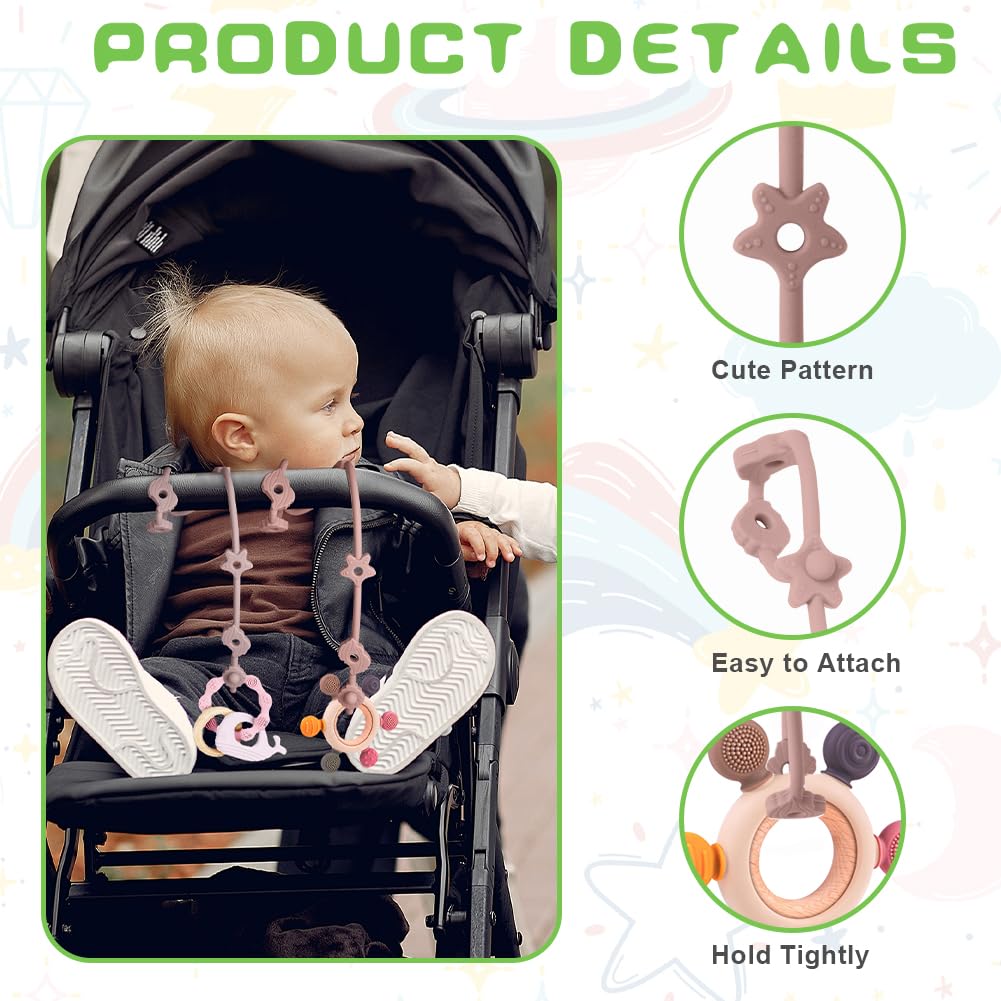 Vicloon Silicone Toy Clip, 4Pcs Toy Safety Straps, Food Grade Silicone Pacifier Clips Sippy Cup Strap, Adjustable Stroller Pacifier Strap Hanging Toys, Anti Drop Chain for 18+ Month(Blue/Green)