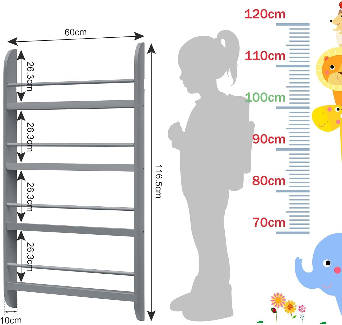 Kids Bookcase Modern Childrens Bookcase 4-Tier Book Shelf Display Rack Book Shelf Kids Room 10 CM Depth Suitable for Children's Children's Room School 116.5x60x 10CM White