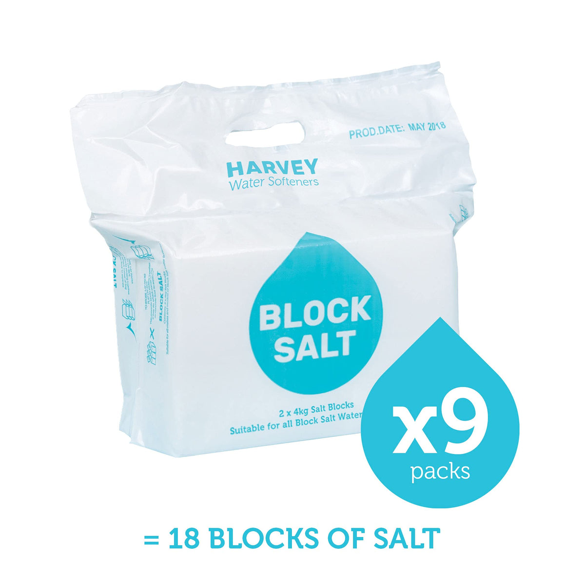 Harvey Block Salt for Water Softeners | Original Pure Grade A Food Quality Salt | 3 Bags, Securely Boxed | Each Bag Contains 2 Blocks | Efficient Softening Solution