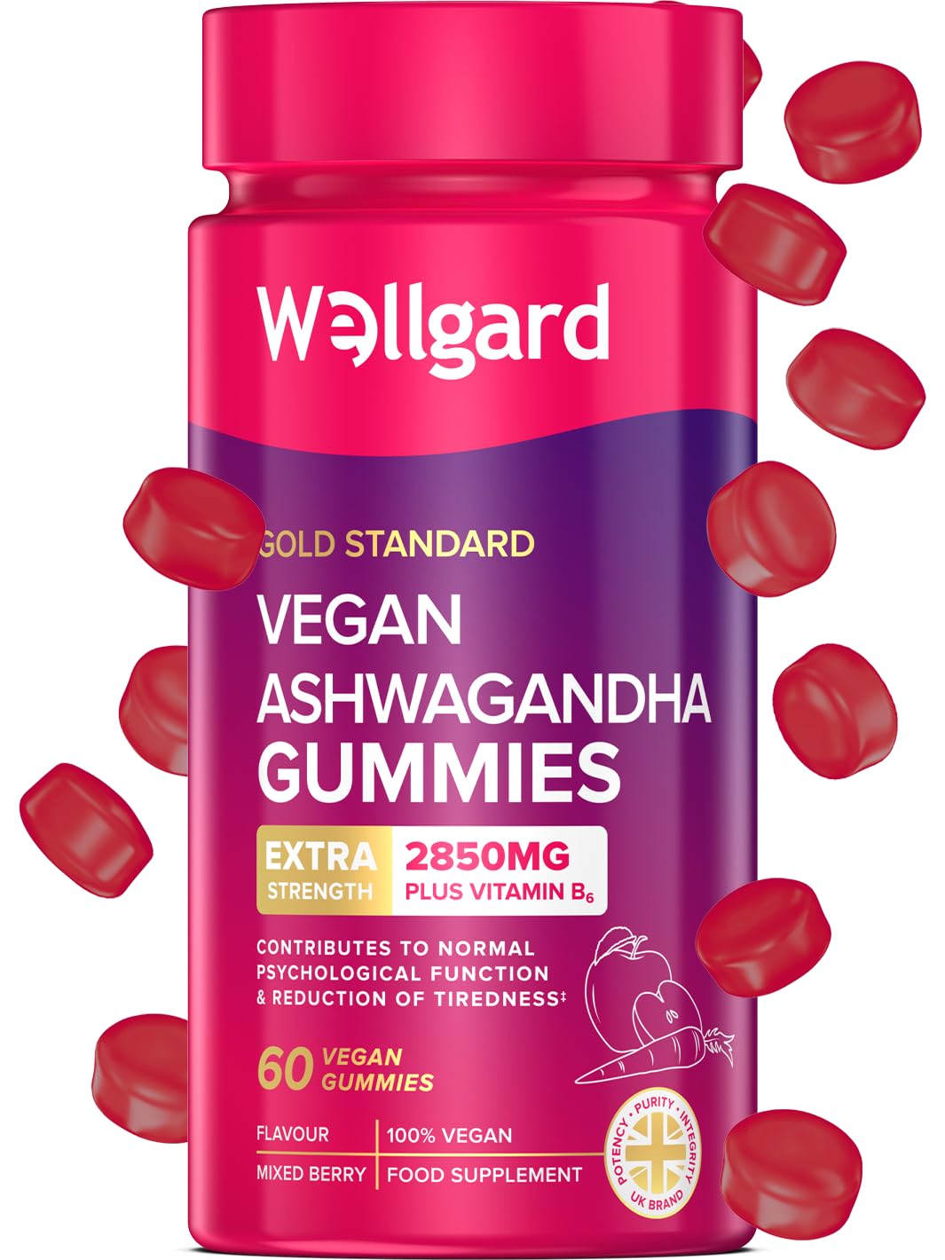 Wellgard Kids Calcium & D3 Gummies - 2 Month Supply - Vegan Chewable Calcium and Vitamin D3 Gummies, Mixed Berry Flavour