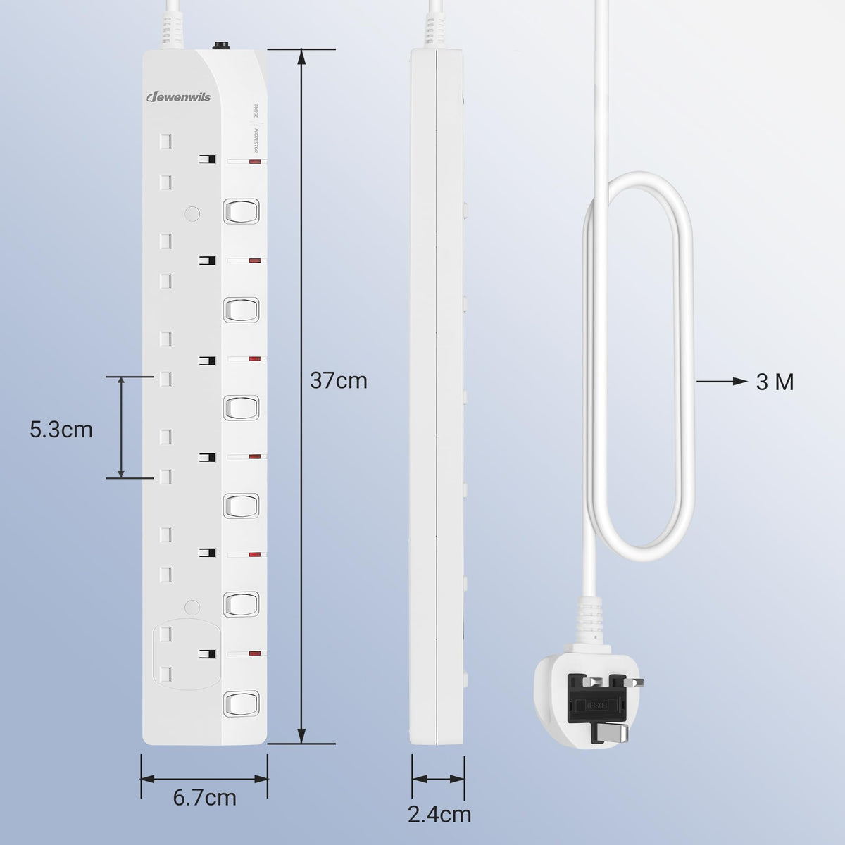 DEWENWILS 6 Way Surge Protected Extension Lead with Individual Switches
