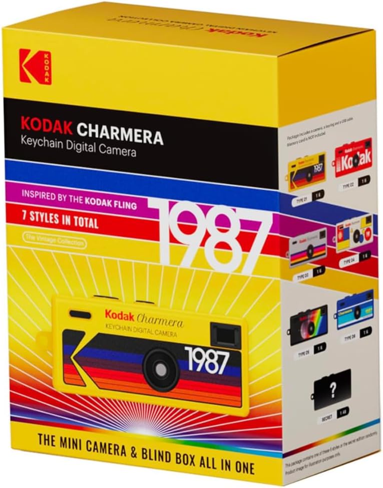 KODAK CHARMERA Keychain Digital Camera Blind Box Single Box (1PC)Mini Camera,Digicam,Video Recording,Bag Charm,Film Simulation Presets,1.6 Megapixels,Micro SD Card Slot,for Beginners Teens and Adults