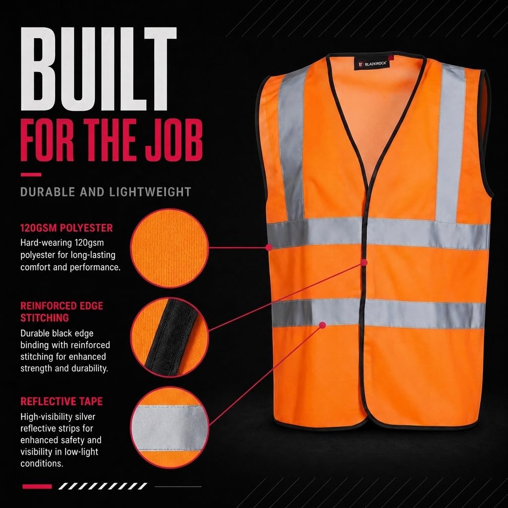 Blackrock Yellow/Orange Hi Vis Vest, High Vis Vests, Hi-Vis Jackets, High Visibility, Safety Vest, Reflective, Hivisible PPE, Hi Viz, Security Vests, Workwear, Work, Cycling, Mens Womens