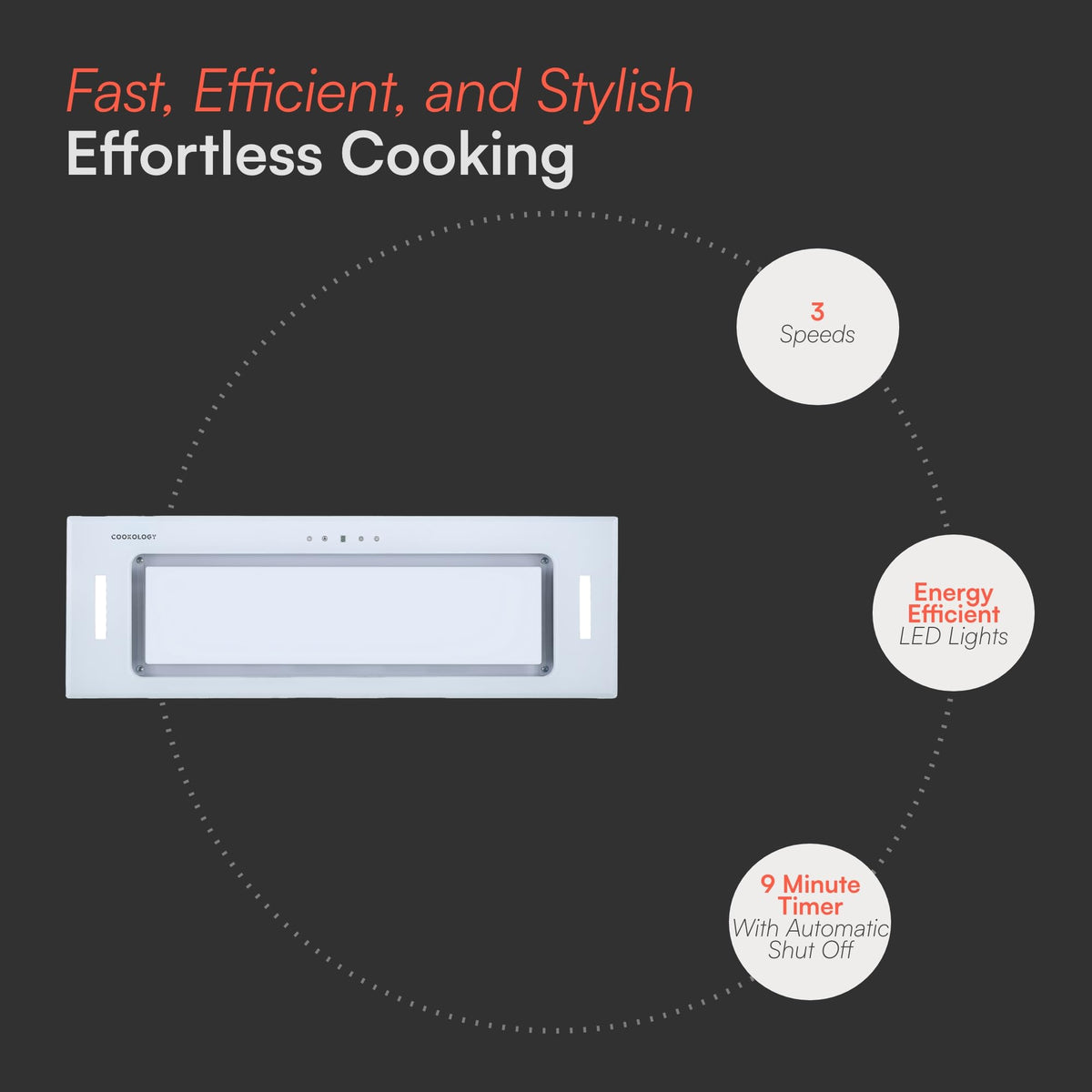 Cookology BUGL750BK Integrated Extractor Fan Cooker Hood in Black - 75cm Width - Built-in Cupboard Glass Canopy - Touch Controls - 2 LED Lights - Switch-off Timer - 3 Speed Settings - A+ Rated