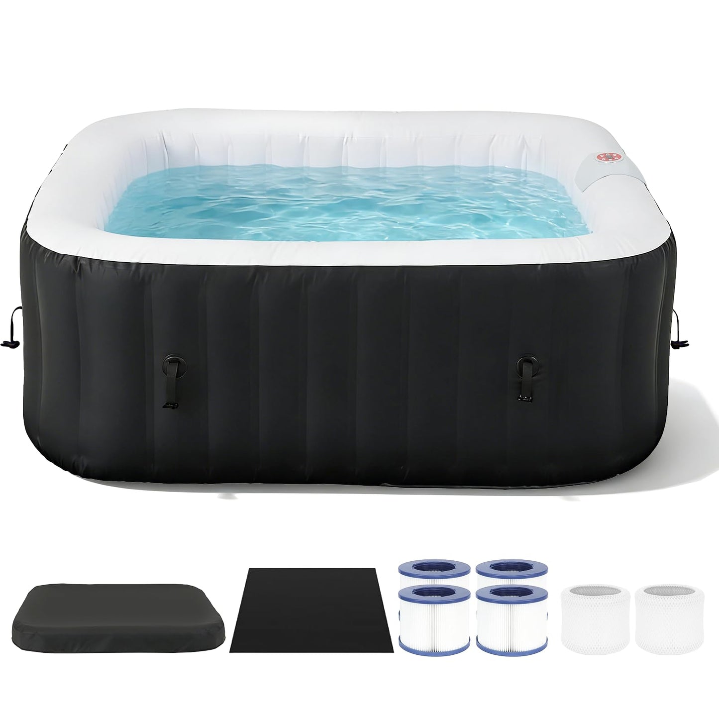Aoxun Inflatable Hot Tub 208X208CM, 60% More Energy Efficient, Portable Lazy Spa with 1800W Heater & 130 Air Jets Massage System, Fits Small Bathroom & Garden, Includes Insulated Cover & Filter, Black