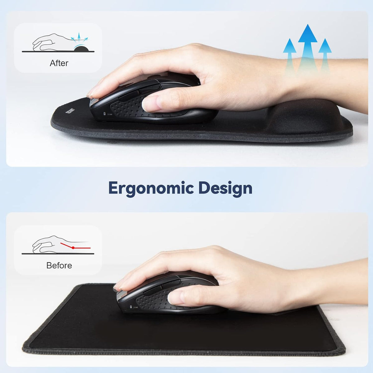 TECKNET 3 Packs Mouse Mat Wrist Support, Mouse Pad with Memory Foam Rest