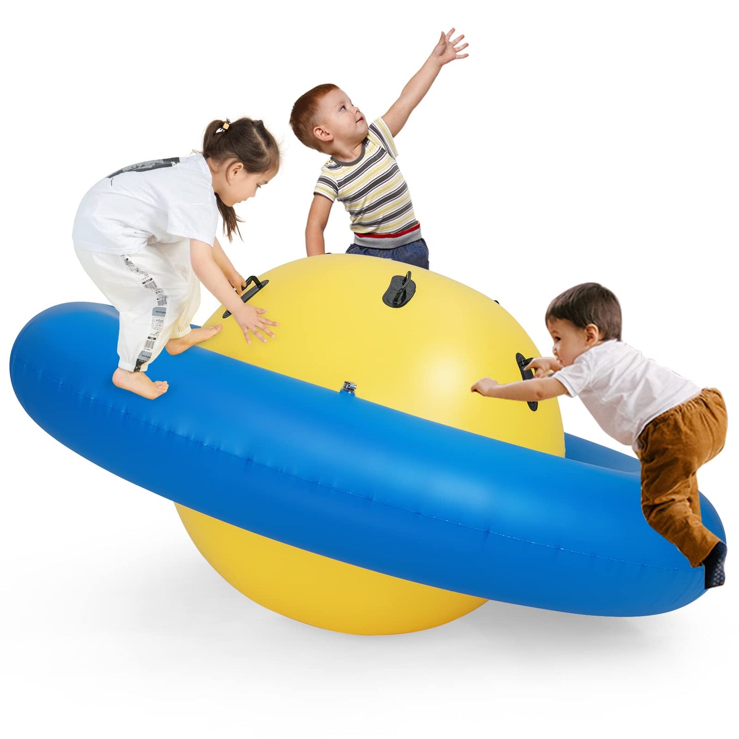 GYMAX 88'' Inflatable Dome Rocker Bouncer, Giant Inflatable Rocking Planet with 6 Handles, Indoor Outdoor Large Blow Up Rocking Ball for 5 Years Old+ Boys Girls, Max Weight 113kg (Pink+Green)